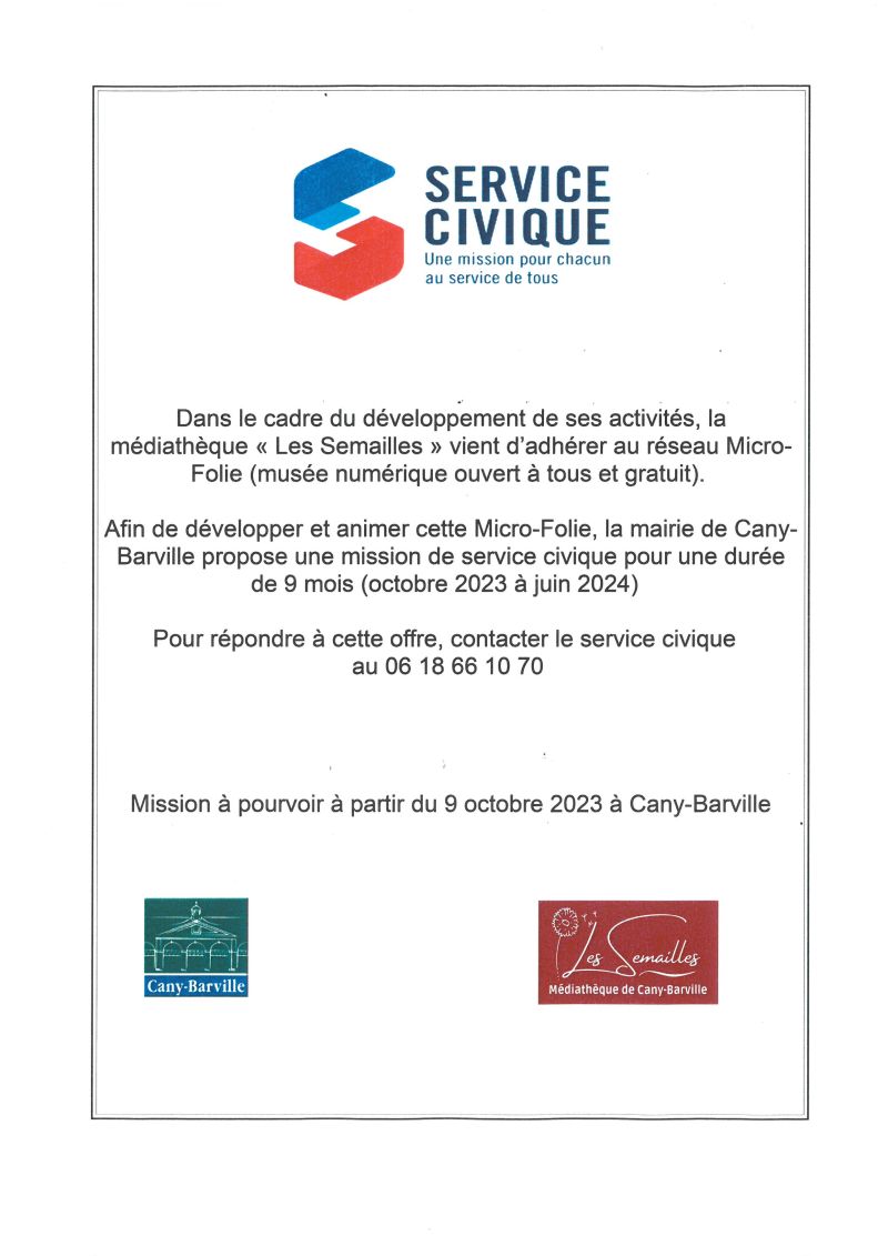 Mission de service civique à pourvoir à Cany-Barville